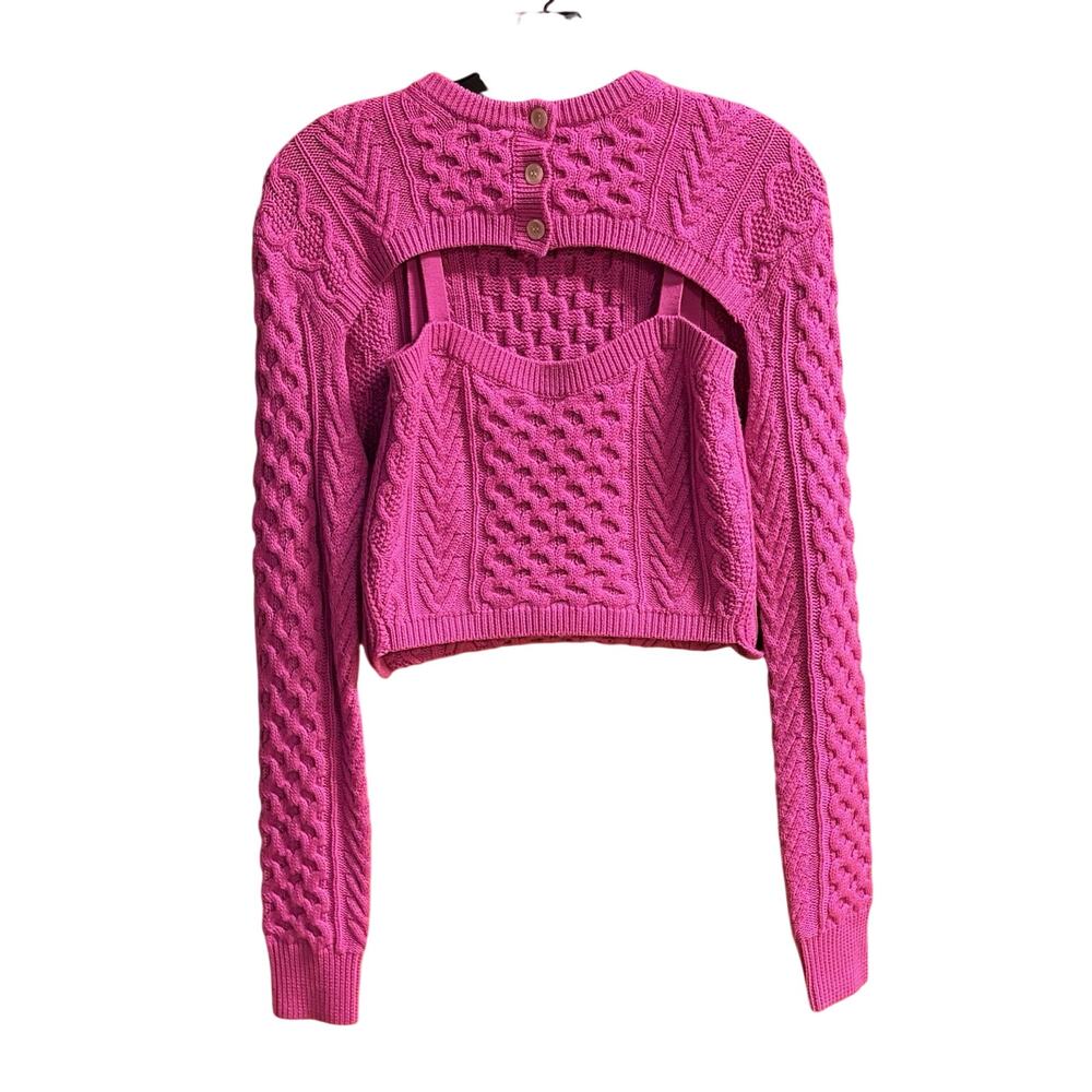Rosie Assoulin Sweater Top Size Small Fuscha Long Sleeve Buttons Merino Wool